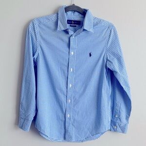 Ralph Lauren Blue Checkered Shirt Boys Large 14-16 Button Down Long Sleeve